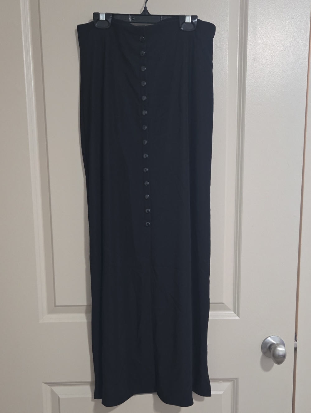 Classic Black Button-Front Maxi Skirt